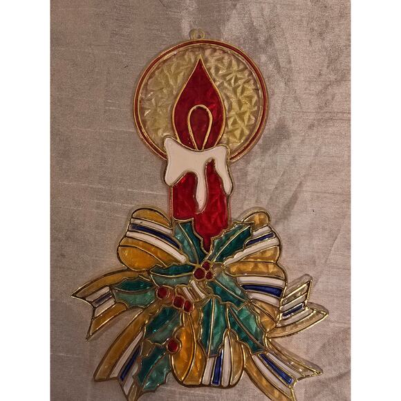 Vintage Christmas Suncatcher Candles Plastic Stained Glass Ornament - Picture 5 of 5